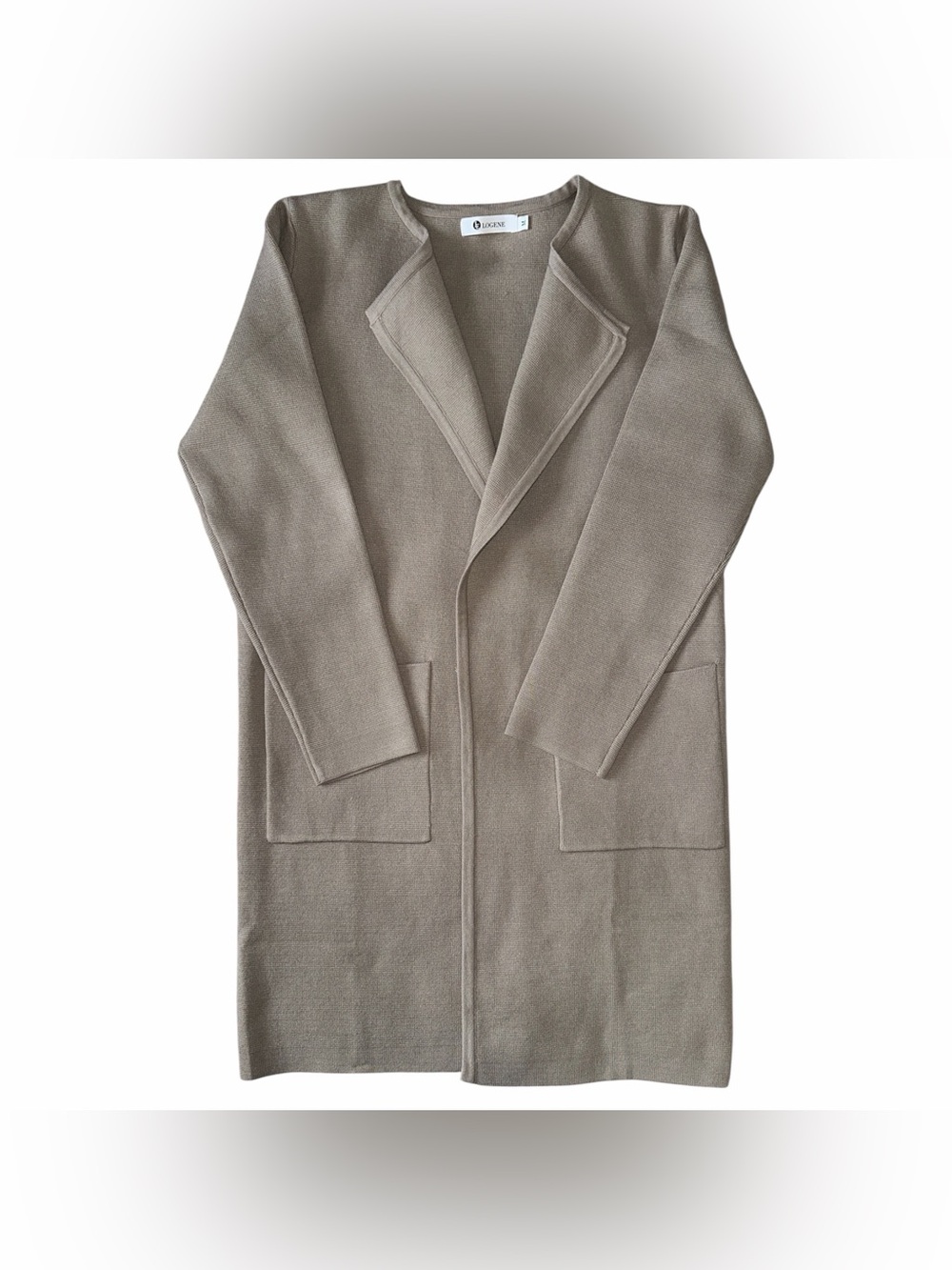 Logene | Women's Long Coatigan Taupe Sweater/Jacket | Size Medium | Brand New